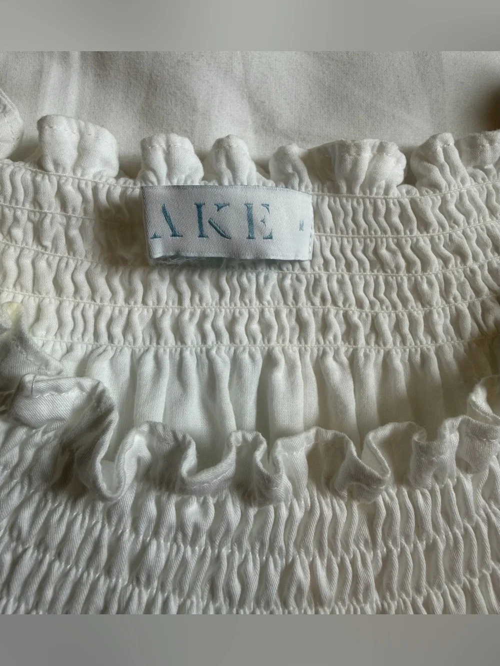 LAKE Pajamas Patio Dress White Blue Size Medium Scalloped - Picture 8 of 10